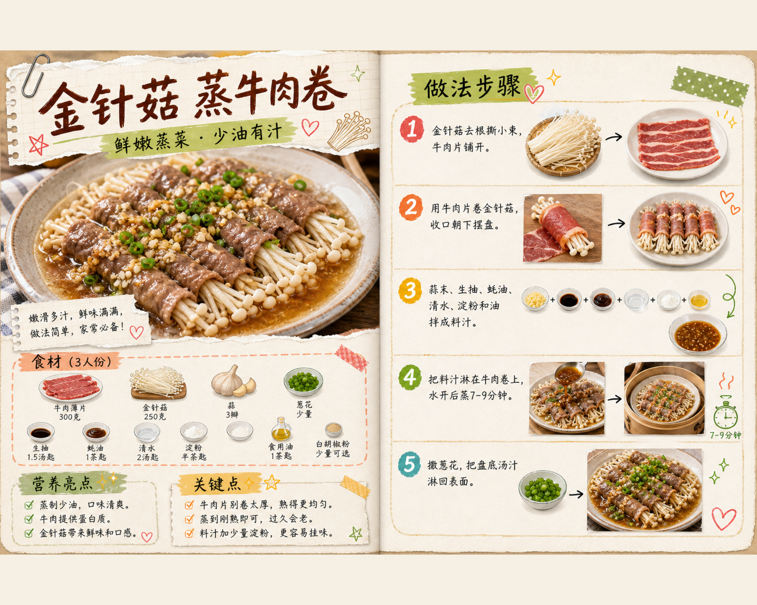 金针菇蒸牛肉卷