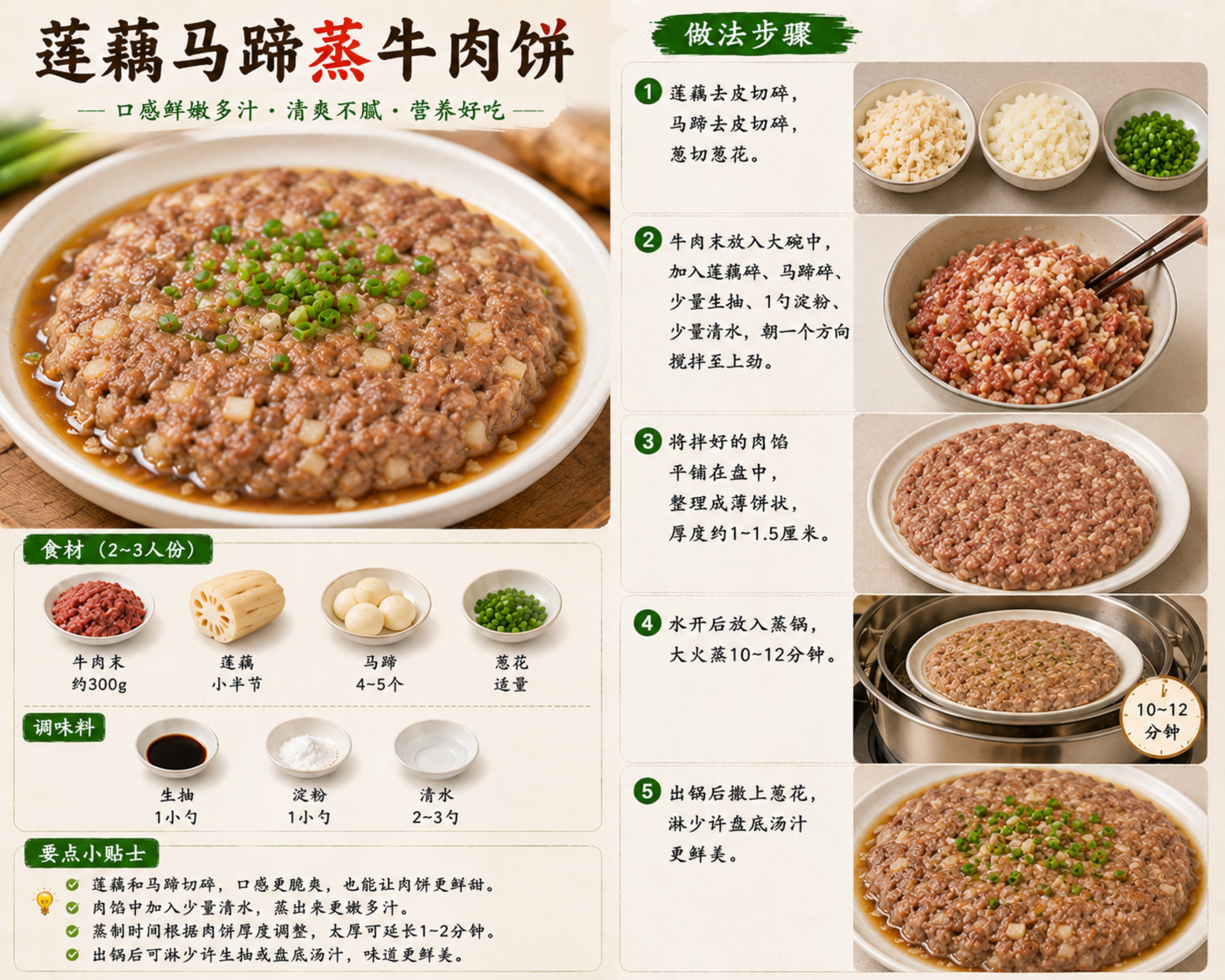 莲藕马蹄蒸牛肉饼