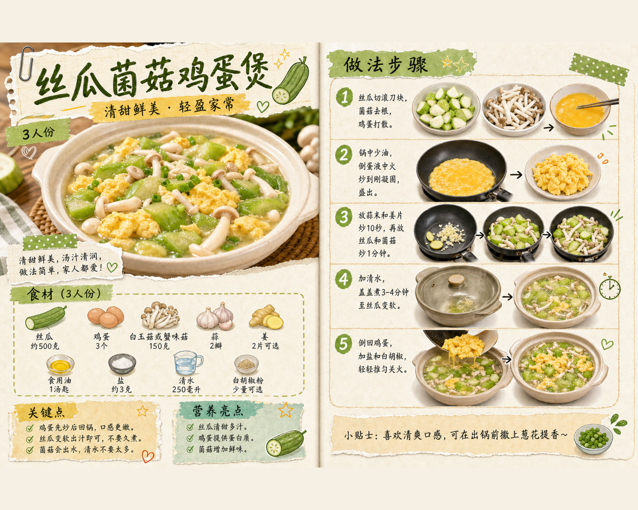 丝瓜菌菇鸡蛋煲