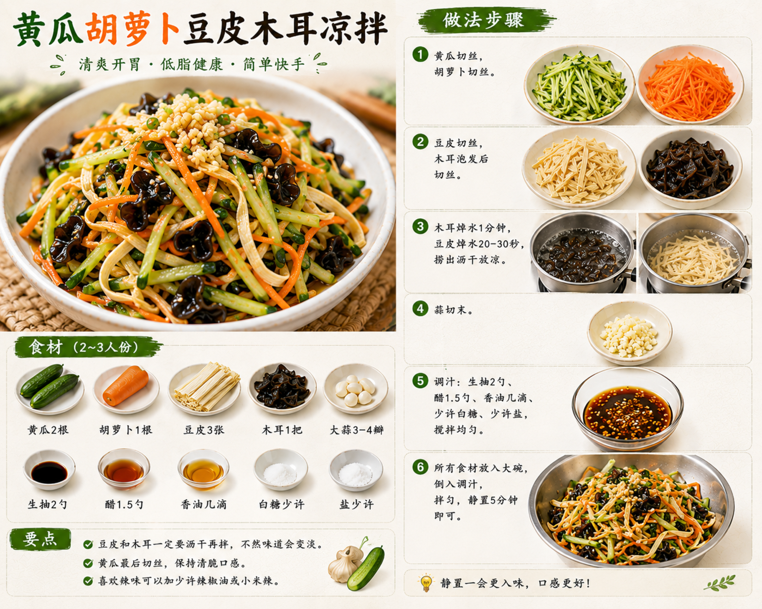 黄瓜胡萝卜豆皮木耳凉拌