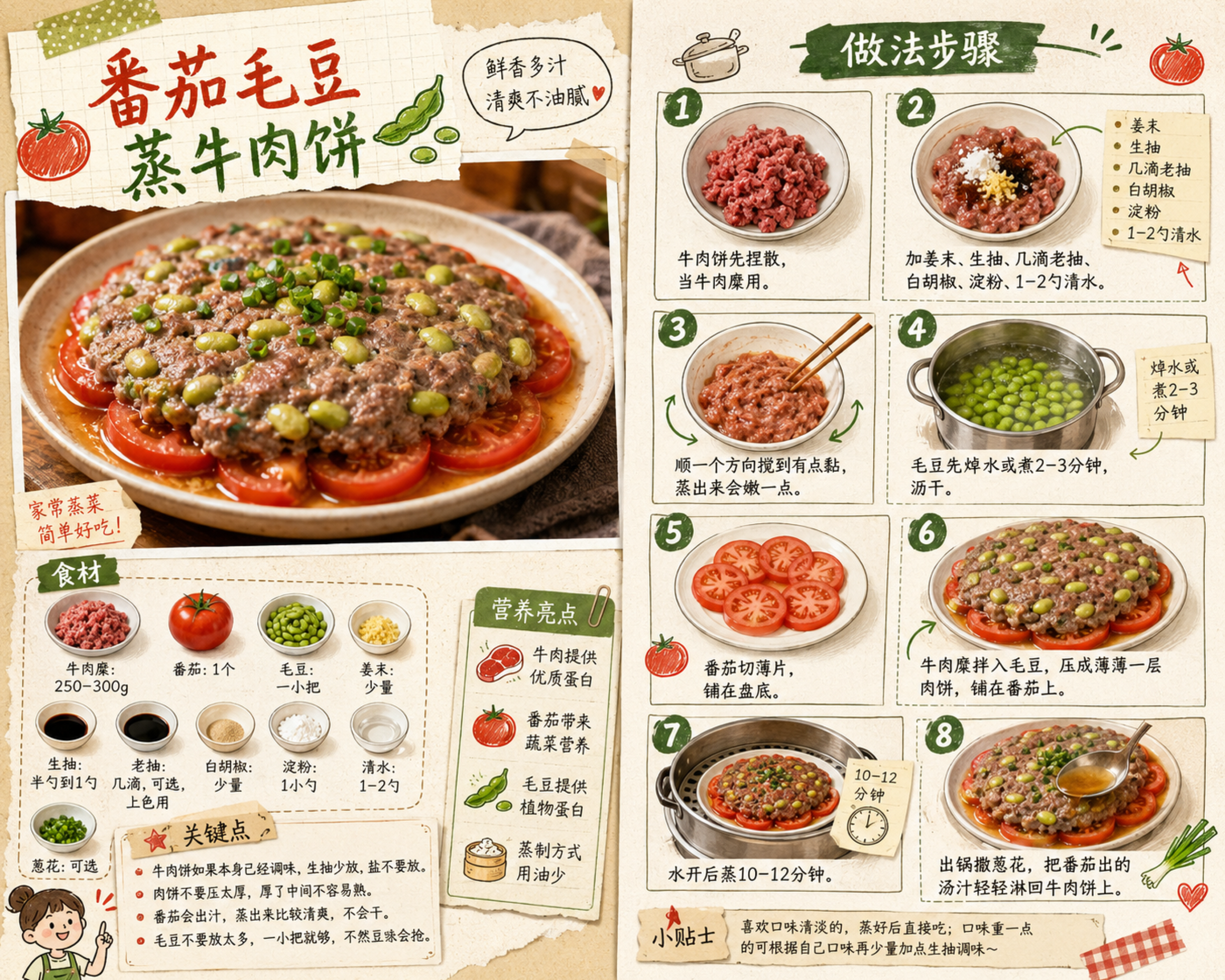 番茄毛豆蒸牛肉饼
