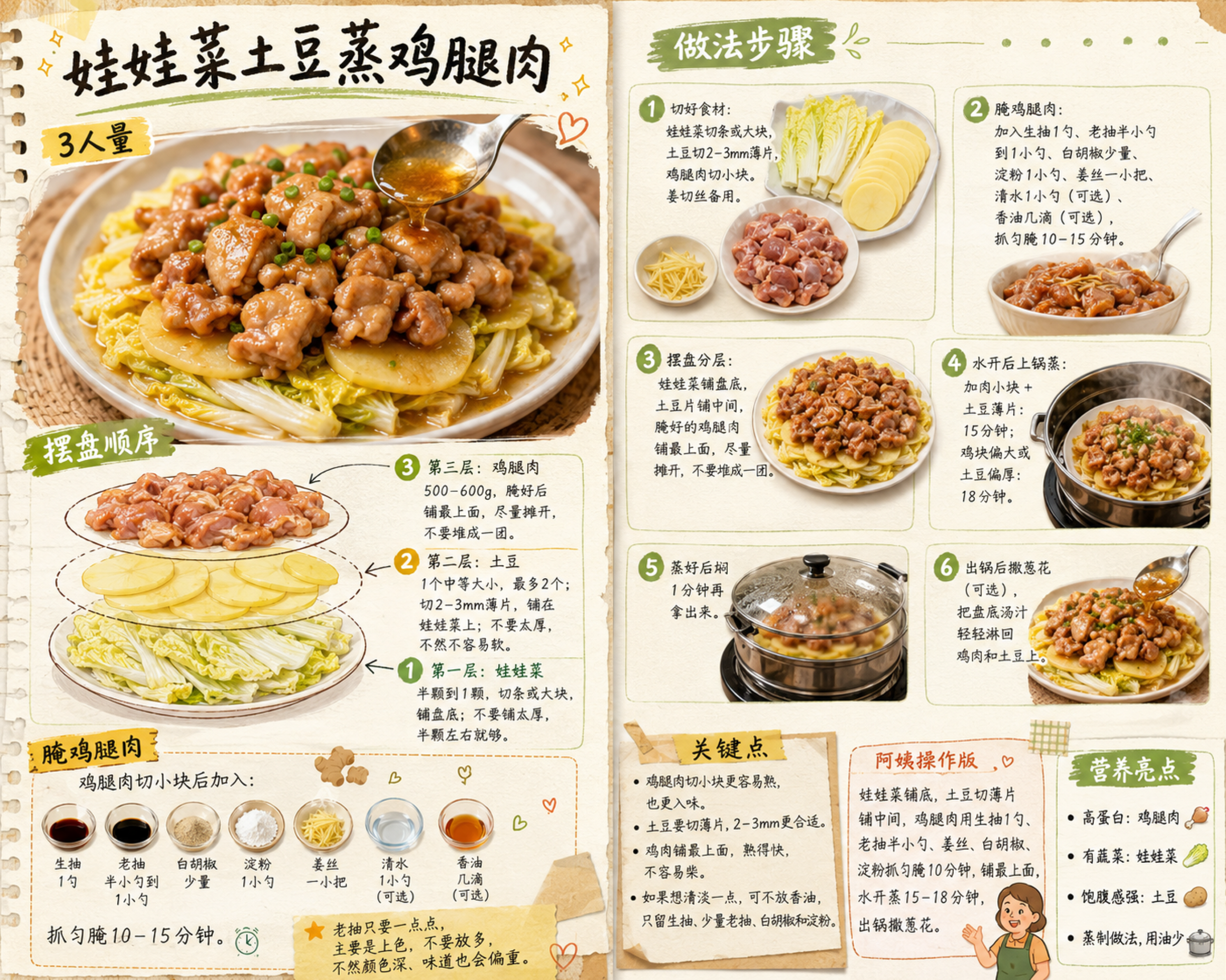 娃娃菜土豆蒸鸡腿肉